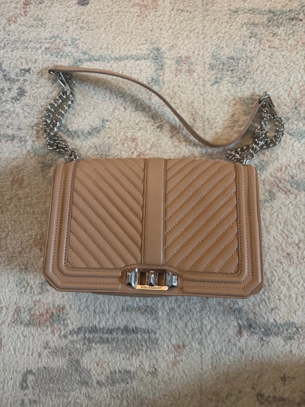 Rebecca Minkoff Chevron Beige/Blush Quilted Leather Shoulder Bag